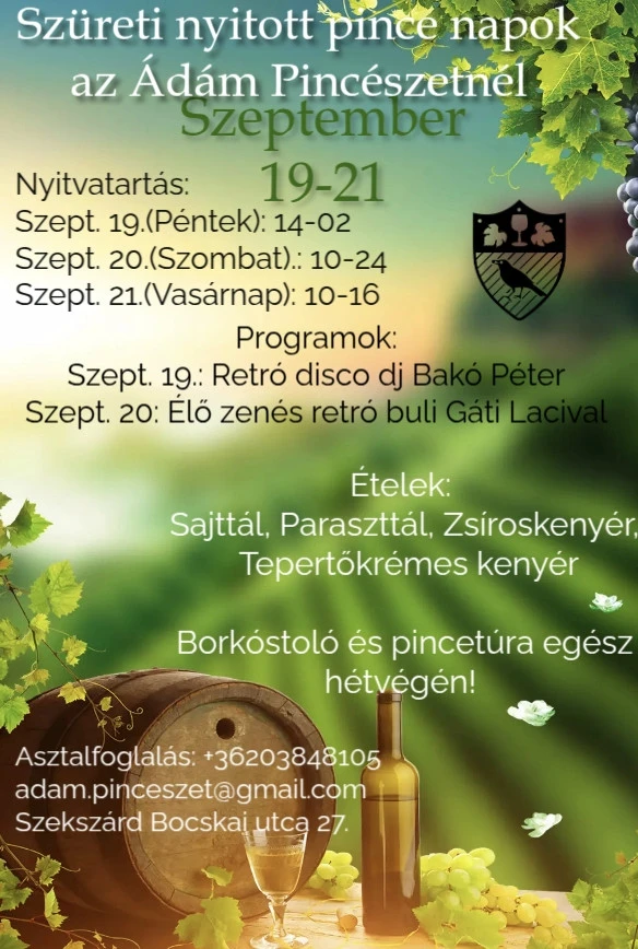 Szüreti Nyitott Pince Napok az Ádám Pincészetnél